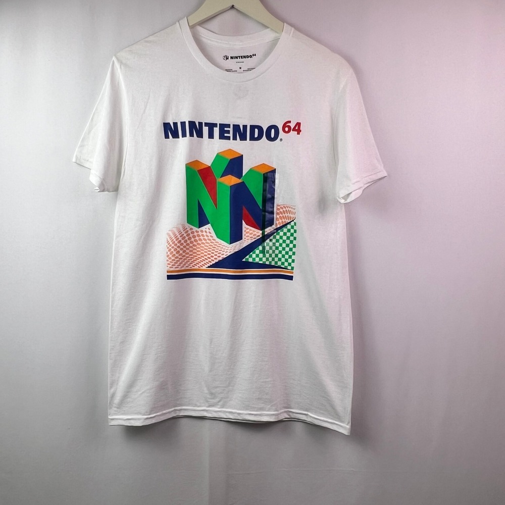 Nintendo 64 T-Shirt Graphic Logo Retro Gaming White Tee Adult Medium N64